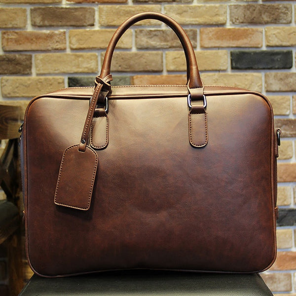Famous Brand Crazy Horse PU Leather Men Briefcase Men Messenger Bag Office Laptop Bag Men Business Bag Travel bag