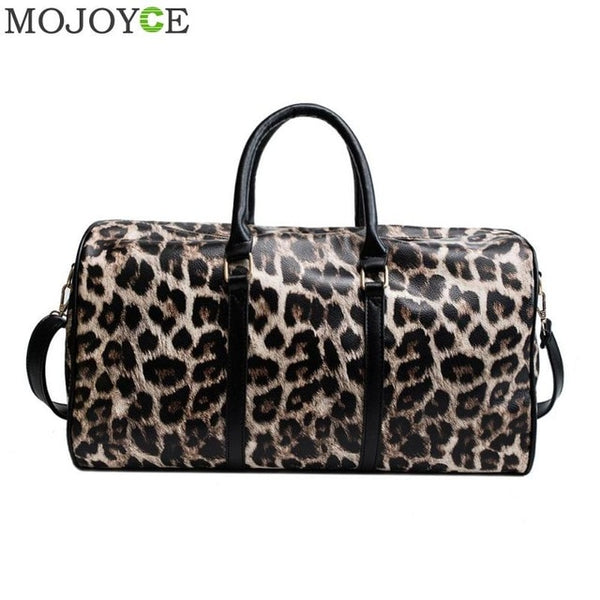 Fashion Women Sling Shoulder Handbag Large Capacity Leopard Crossbody Travel Bags PU Leather Weekend Duffel Messenger Bag