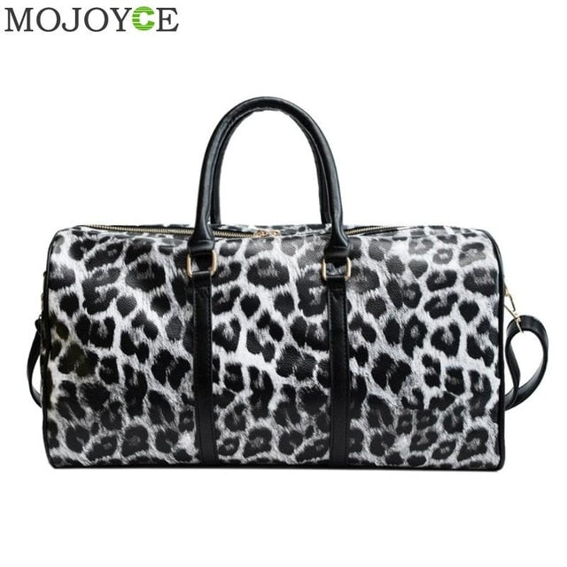 Fashion Women Sling Shoulder Handbag Large Capacity Leopard Crossbody Travel Bags PU Leather Weekend Duffel Messenger Bag
