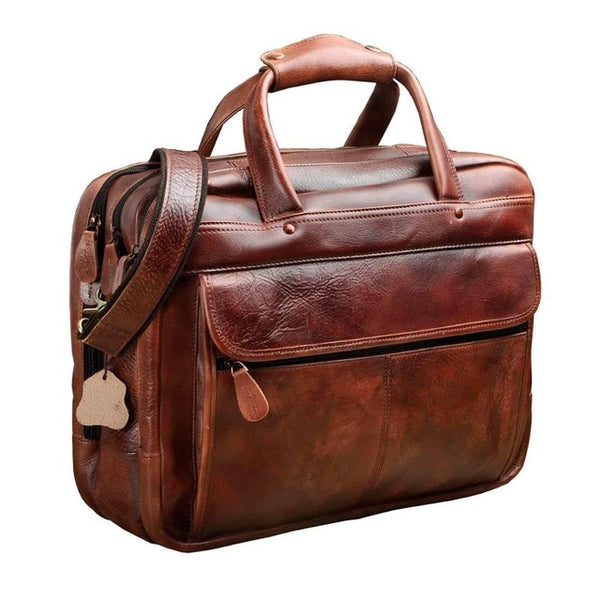 Top Quality Men Real Leather Antique Style Briefcase Business 15.6" Laptop Cases Attache Messenger Bags Portfolio B1001