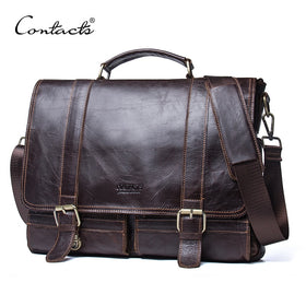 CONTACT'S men's briefcase genuine leather business handbag laptop casual large shoulder bag vintage messenger bags luxury bolsas