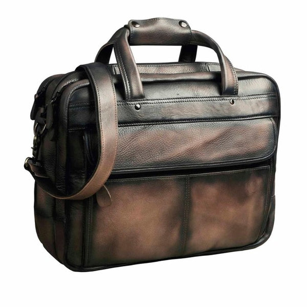 Top Quality Men Real Leather Antique Style Briefcase Business 15.6" Laptop Cases Attache Messenger Bags Portfolio B1001