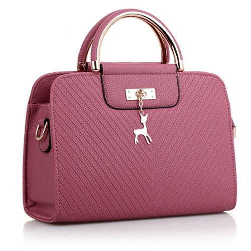Fashion Handbag 2019 New Women Leather Bag Large Capacity Shoulder Bags Casual Tote Simple Top-handle Hand Bags Deer Decor