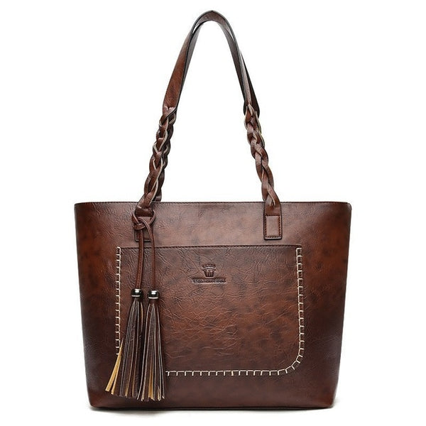 Herald Fashion Large Capacity Causal Shoulder Bags for Women 2018 Fall Leather Fringe Purse Handbags Retro Tassel Shopper Tote