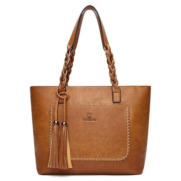 Herald Fashion Large Capacity Causal Shoulder Bags for Women 2018 Fall Leather Fringe Purse Handbags Retro Tassel Shopper Tote