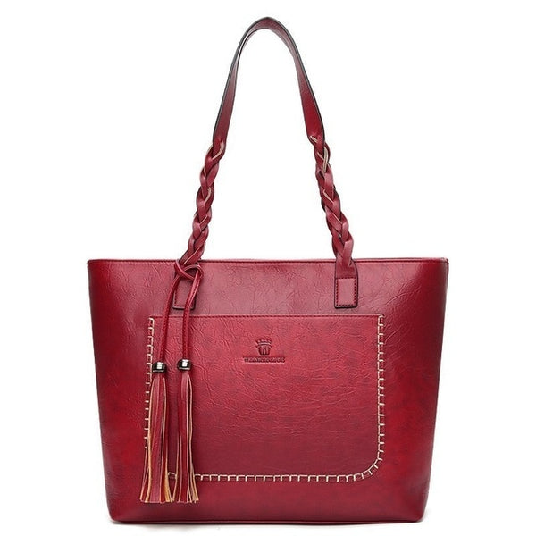 Herald Fashion Large Capacity Causal Shoulder Bags for Women 2018 Fall Leather Fringe Purse Handbags Retro Tassel Shopper Tote