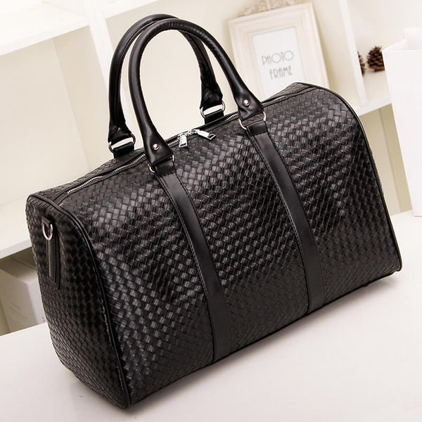 2019 Large Capacity Black Men Travel Bag Leather Knitting Duffle Bag Business Male Luggage Bags Casual Big Travel Weekend Bags