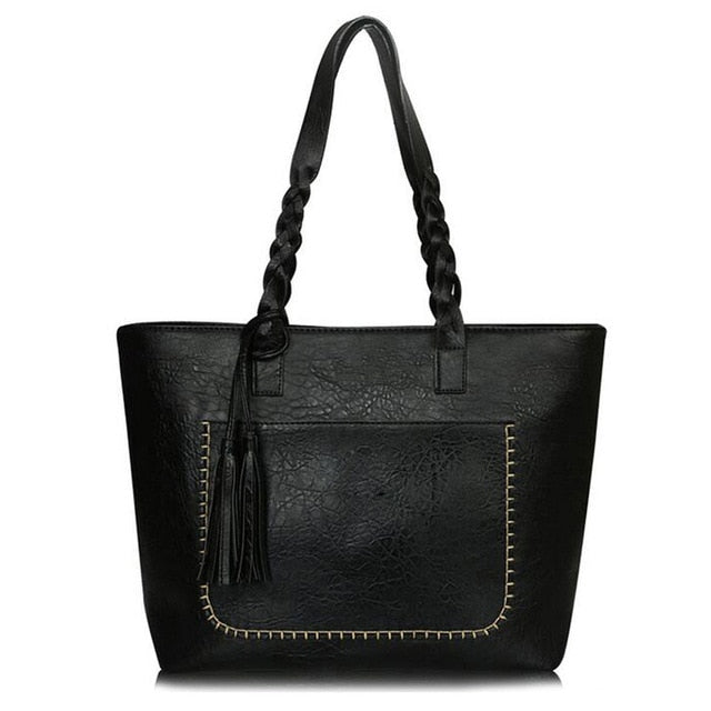 Vintage Handbag Women Brown Leather Shoulder Bag Ladies Retro Tote Large PU Handbags bolso 2019 Fashion Big Black Bags XA540D