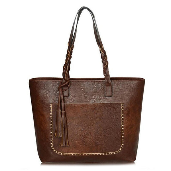 Vintage Handbag Women Brown Leather Shoulder Bag Ladies Retro Tote Large PU Handbags bolso 2019 Fashion Big Black Bags XA540D