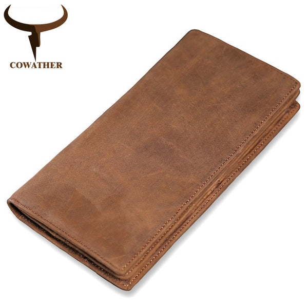 COWATHER high quality cow genuine leather wallet men 2019 Crazy horse leather long style vintage men wallets M9024 free shipping