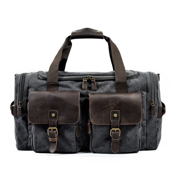 MUCHUAN Mens Canvas Leather Travel Bags Carry on Luggage Handbags Big Traveling Duffel Bags Tote Large Weekend Bag Overnight