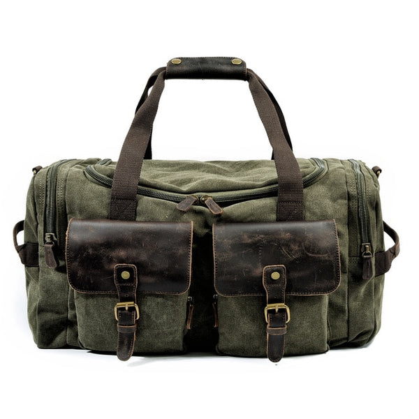 MUCHUAN Mens Canvas Leather Travel Bags Carry on Luggage Handbags Big Traveling Duffel Bags Tote Large Weekend Bag Overnight
