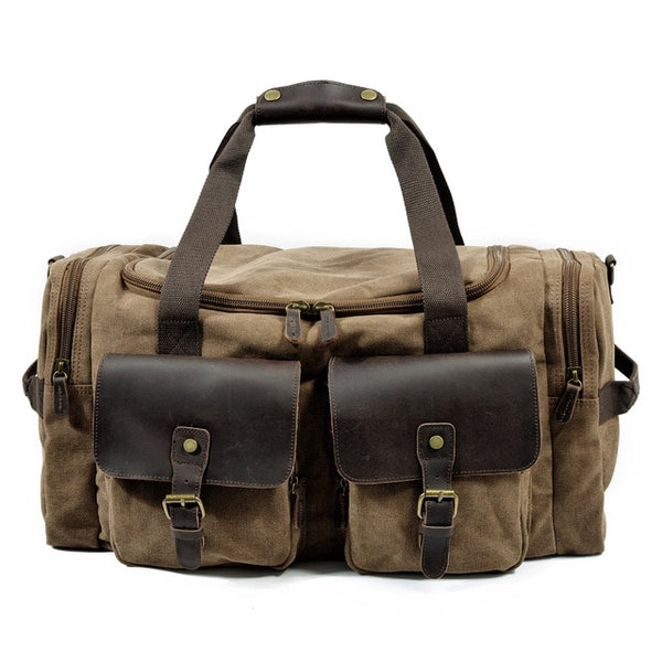 MUCHUAN Mens Canvas Leather Travel Bags Carry on Luggage Handbags Big Traveling Duffel Bags Tote Large Weekend Bag Overnight