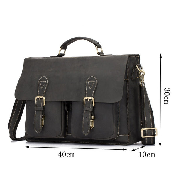 Top Grade Male Men's Vintage Real Crazy Horse Leather Briefcase Messenger Shoulder Portfolio Laptop Bag Case Office Handbag 1061