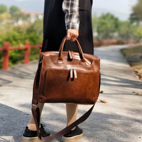BJYL Retro Women briefcase female computer bag multi-layered fashion shoulder Messenger bag art business laptop crossbody bags