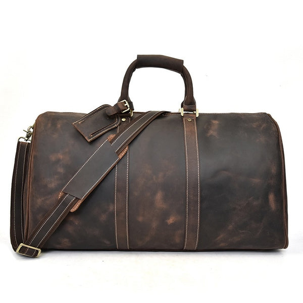 Big capacity genuine leather Man travel bag durable crazy horse leather travel duffel Real leather large shoulder weekend bag