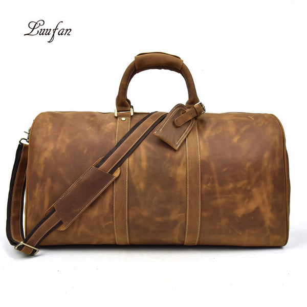 Big capacity genuine leather Man travel bag durable crazy horse leather travel duffel Real leather large shoulder weekend bag