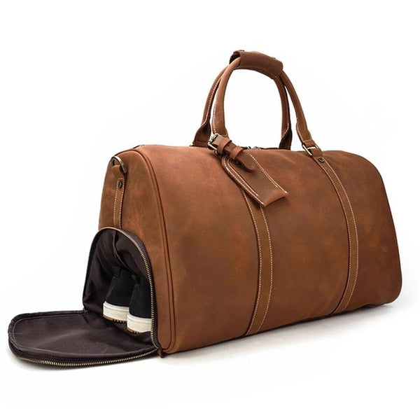 Extra large crazy horse genuine leather travel bag men big capacity Real leather shoulder weekend luggage bag handbag for man