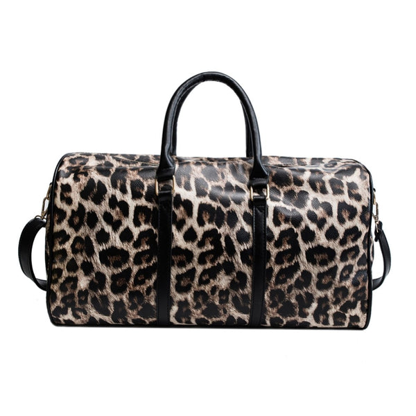 Fashion Women Leopard Leather Handbag  Large Capacity Travel Sling Shoulder Bags Travel PU Leather Weekend Duffel Messenger Bag