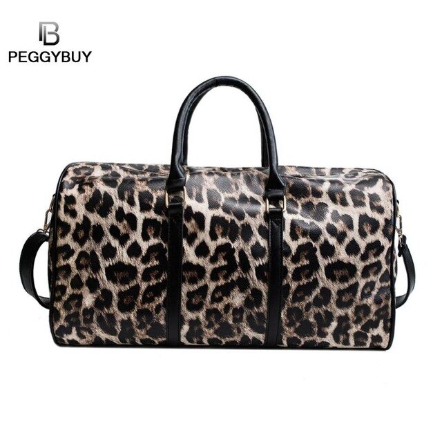 Fashion Women Leopard Leather Handbag  Large Capacity Travel Sling Shoulder Bags Travel PU Leather Weekend Duffel Messenger Bag